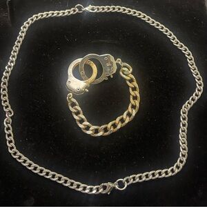 Gold and Silver Tone Chain Necklace and Handcuff Bracelet Set